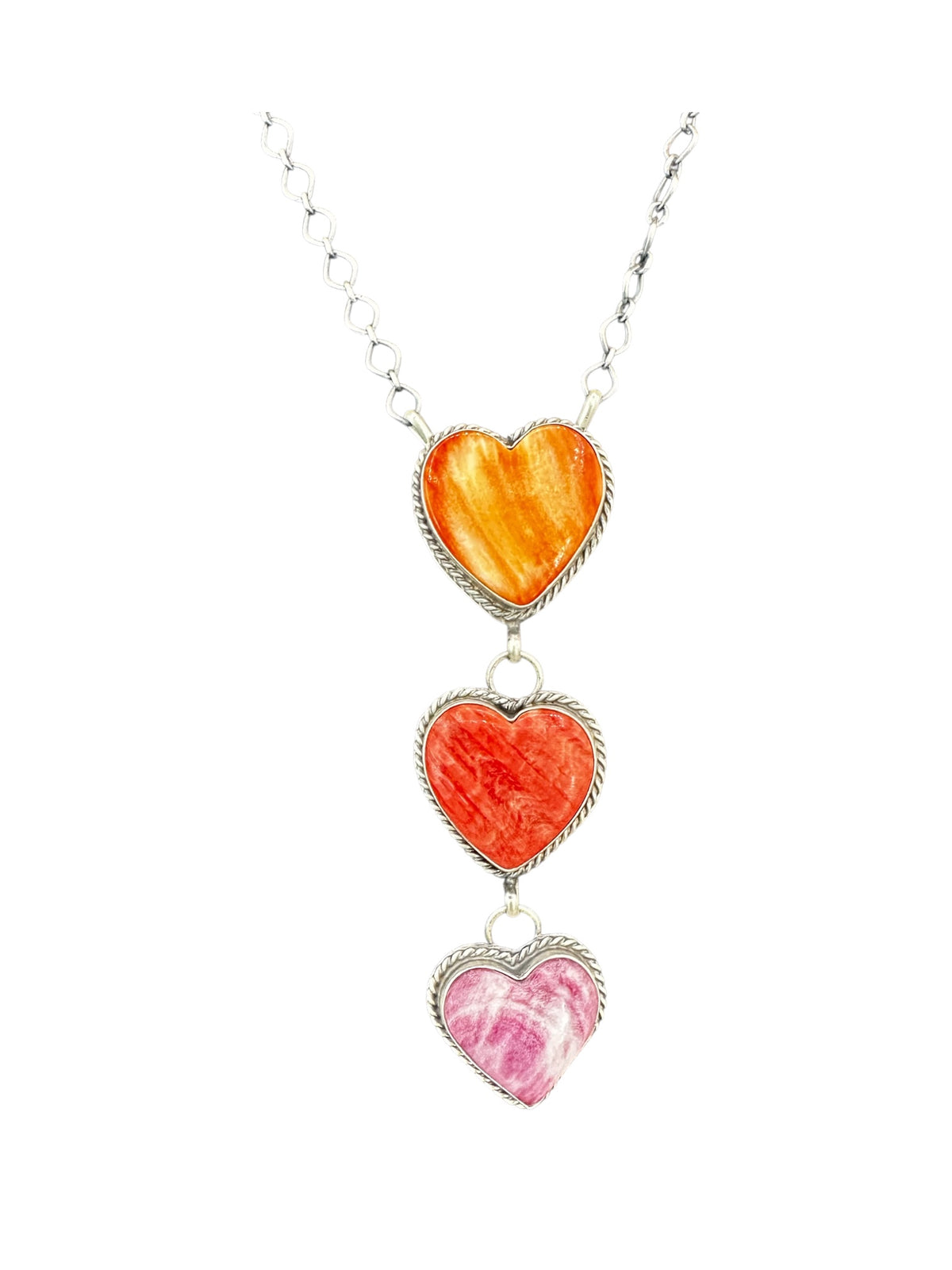 Vicki Hicks - Multi Color Heart Lariat Necklace – Genuine Spiny Oyster and Sterling Silver -  Handmade Native American