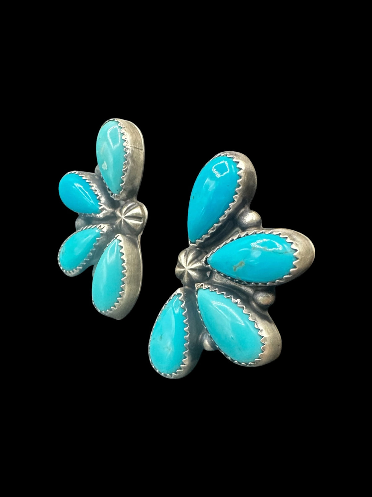 Ann Miller - Large Half Cluster Stud Earrings – Genuine Gemstones and Sterling Silver - Handmade Native American