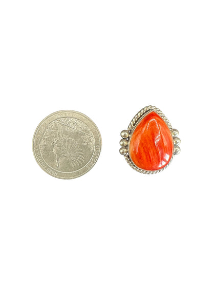 Sterling Silver and Genuine Spiny Oyster Cabochon Ring - Ready Made