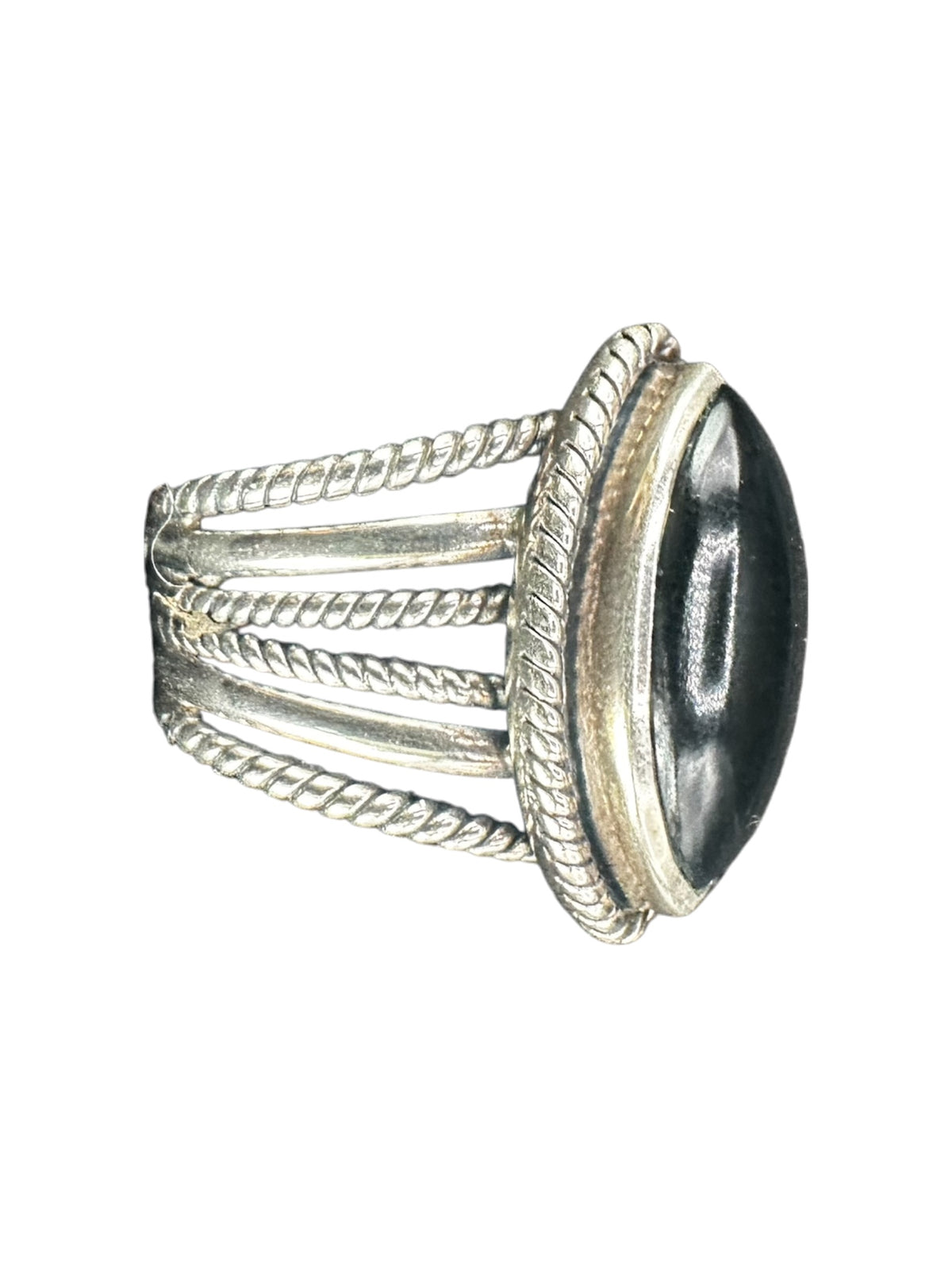 Sterling Silver and Genuine Black Onyx Cabochon Ring - Ready Made