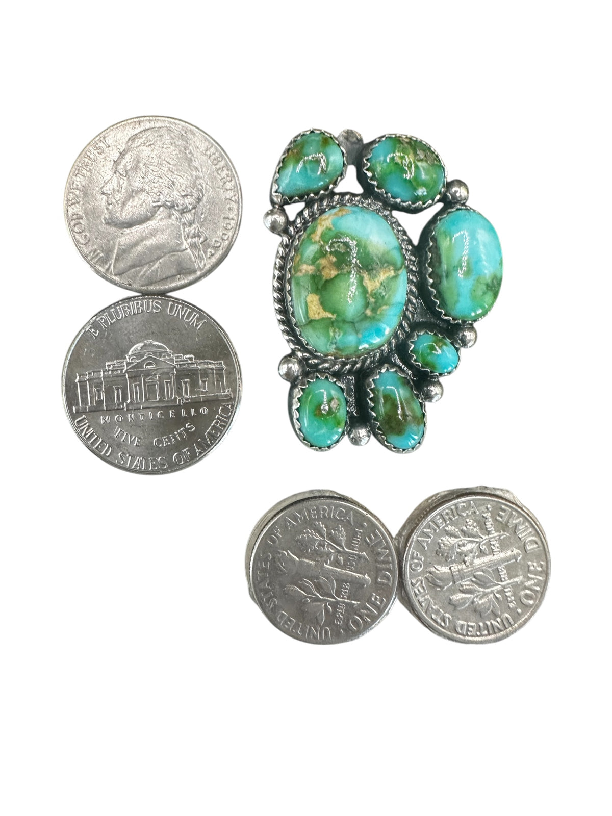 Larry Yazzie - Medium Freeform Cluster Ring - Sterling Silver & Sonoran Turquoise - Handmade Native American