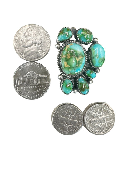 Larry Yazzie - Medium Freeform Cluster Ring - Sterling Silver & Sonoran Turquoise - Handmade Native American
