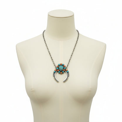 Robert Kelly - Crescent Shaped Pendant & Necklace - Turquoise & Spiny Oyster - Handmade Native American