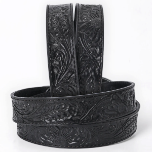 Hand-Tooled Black Floral Western Leather Belt with Oval Buckle - American Darling