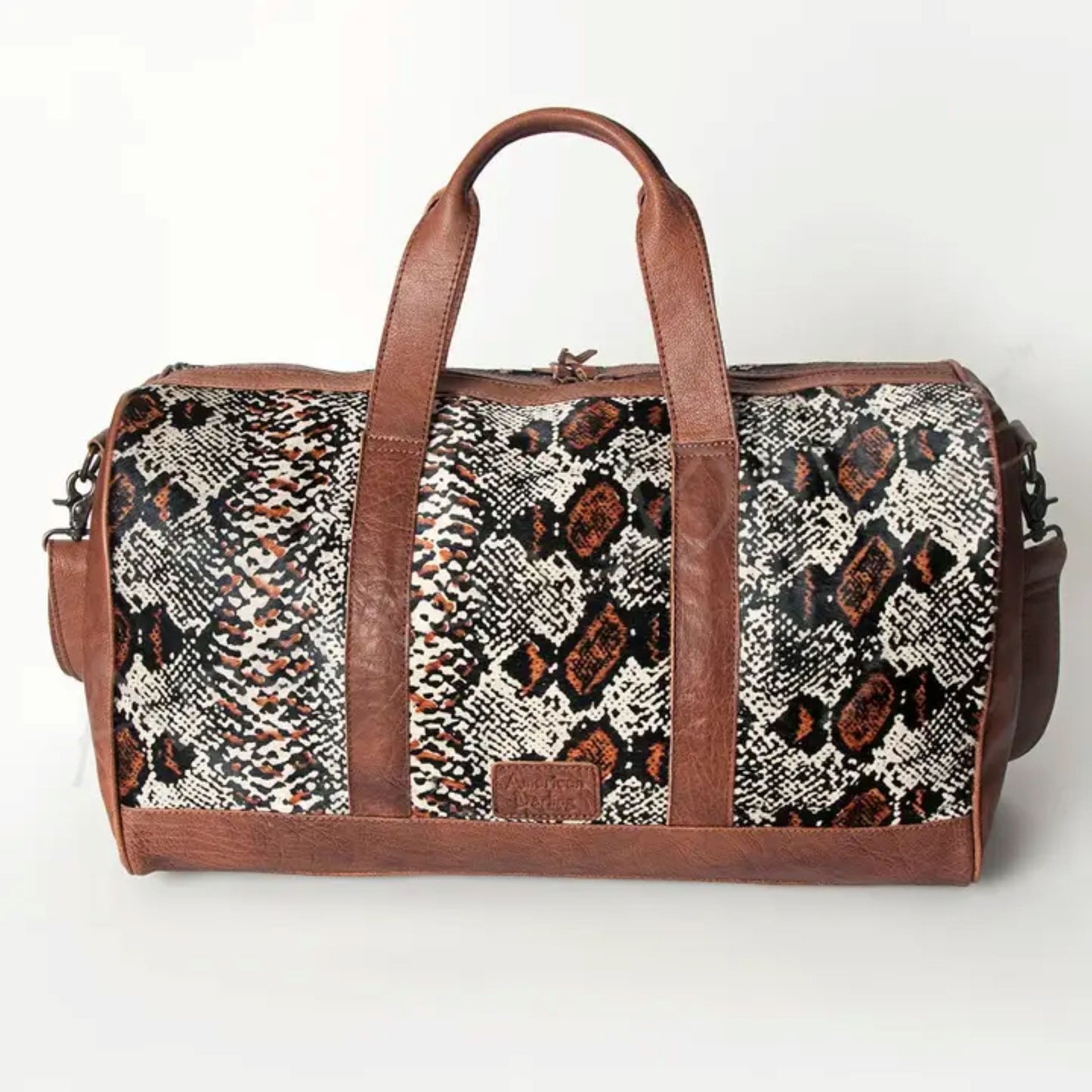 American Darling - Hand-Tooled Western Leather Cowhide Duffel Bag with Snake Print