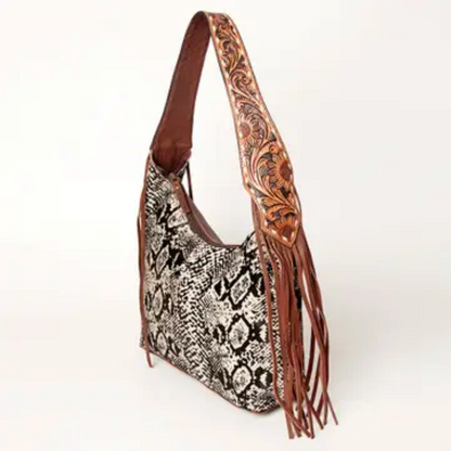 American Darling - Women's Conceal Carry (CCW) Purse - Hobo Hair on Genuine Western Leather with Snake-Print