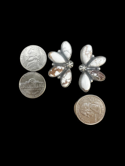 Ann Miller - Large Half Cluster Stud Earrings – Genuine Gemstones and Sterling Silver - Handmade Native American