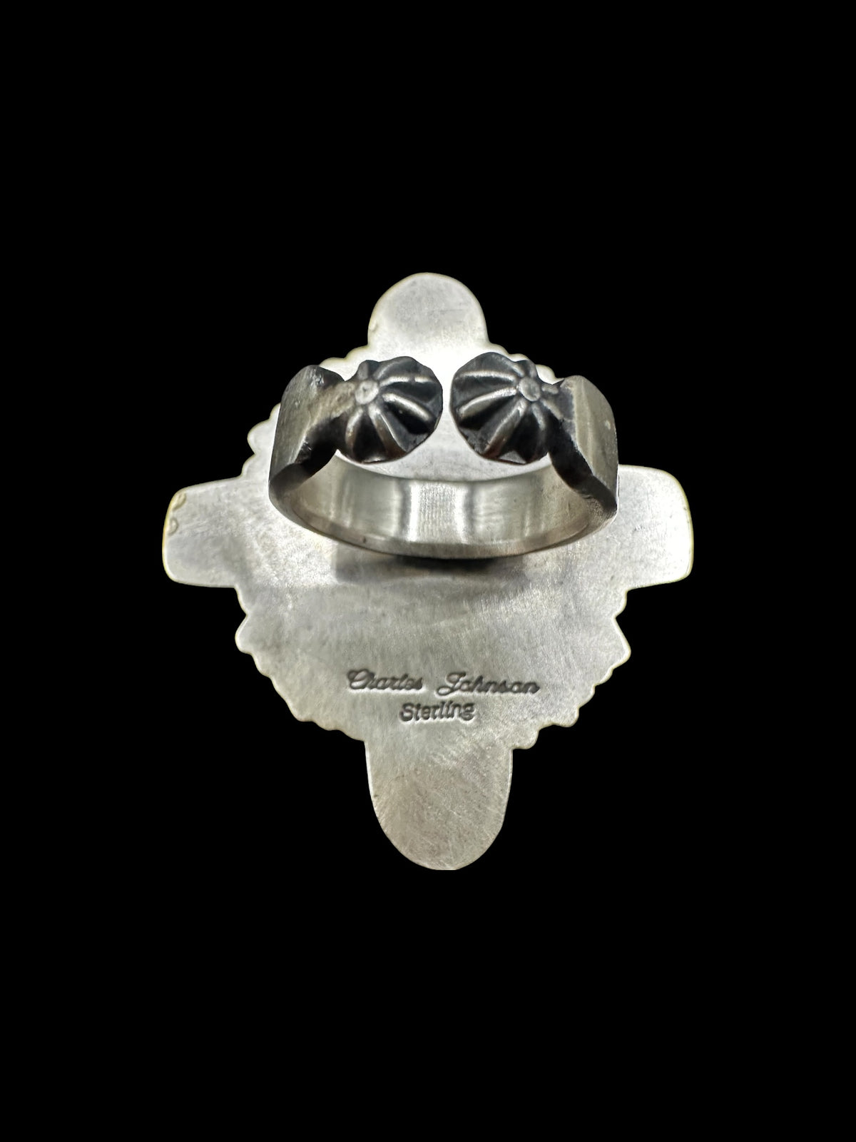 Charles Johnson - Genuine Turquoise and Sterling Silver Adjustable Concho Ring - Handmade Native American