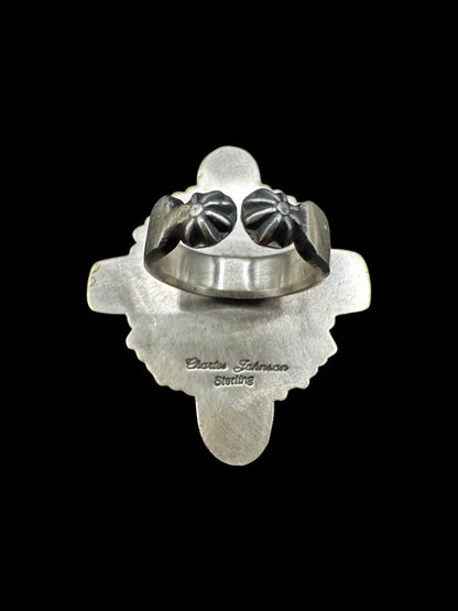 Charles Johnson - Genuine Turquoise and Sterling Silver Adjustable Concho Ring - Handmade Native American