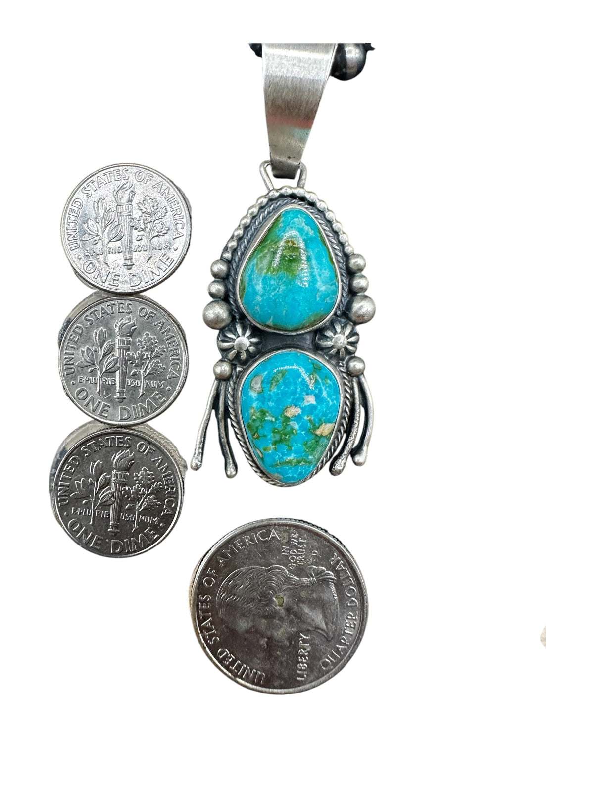 Marco Begay Double Teardrop Pendant – Genuine Sonoran Turquoise and Sterling Silver - Handmade Native American