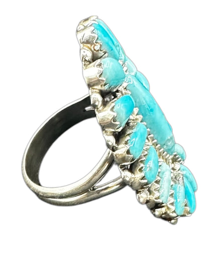 Benjamin Piaso - Cluster Ring  – Sterling Silver and Genuine Turquoise - Handmade Native American