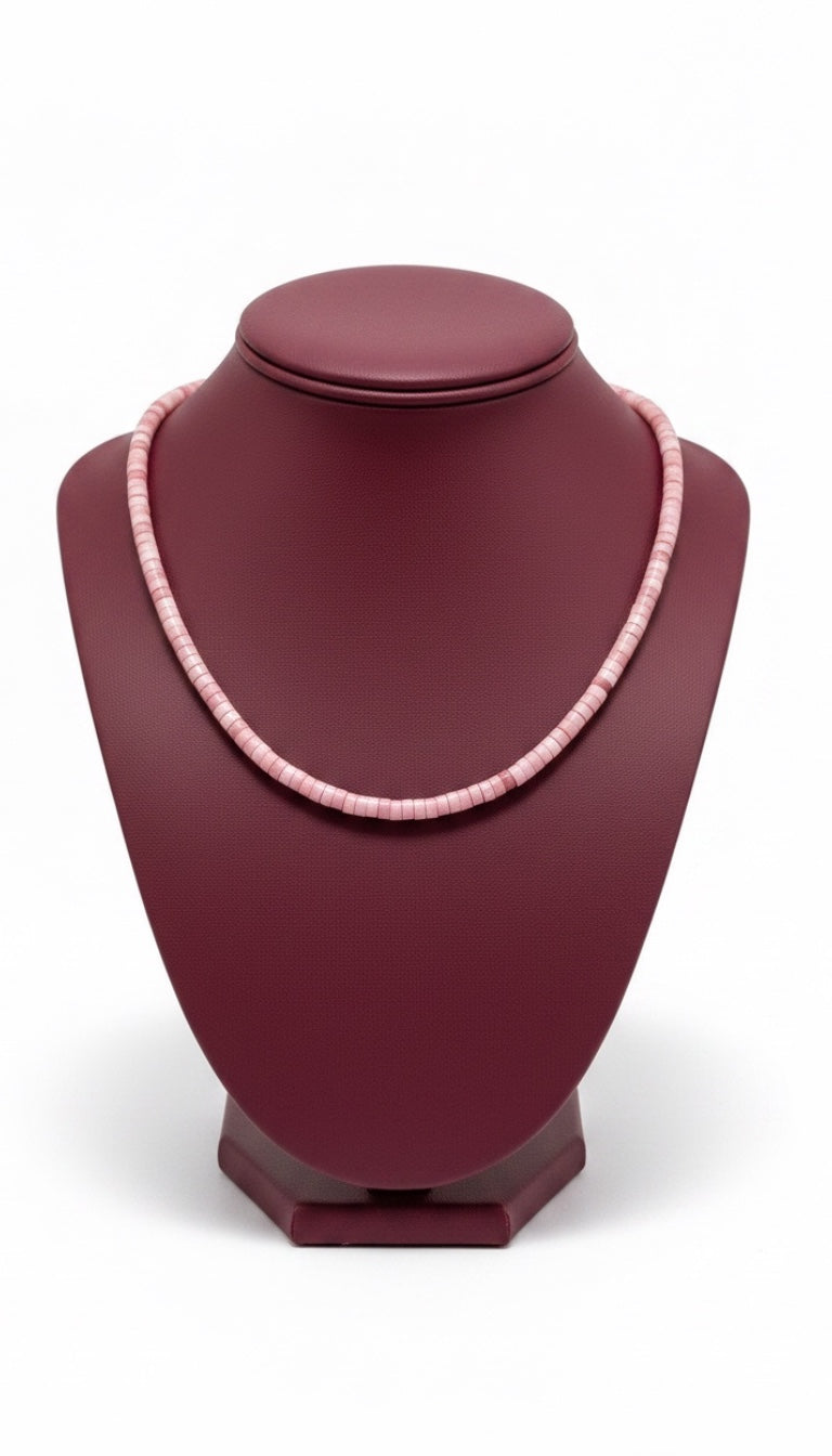 Genuine Jasper Pink Quartz Heishi Necklace –  Resembles Pink Conch Shell - Ready Made