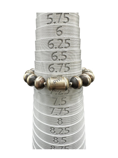 Sharon Cooley - Handmade Pearls & Barrel Bead Stretch Bracelet - Sterling Silver - Handmade Native American