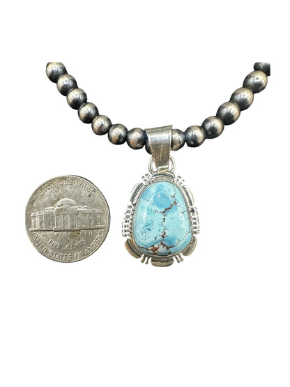 Nila Johnson - Small Cabochon Pendant - Sterling Silver & Genuine Golden Hills Turquoise - Handmade Native American