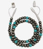 4-in-1 Device Charger - Acrylic Silver Pearls & Turquoise Beads - 1 meter Length