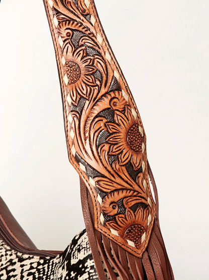 American Darling - Women's Conceal Carry (CCW) Purse - Hobo Hair on Genuine Western Leather with Snake-Print