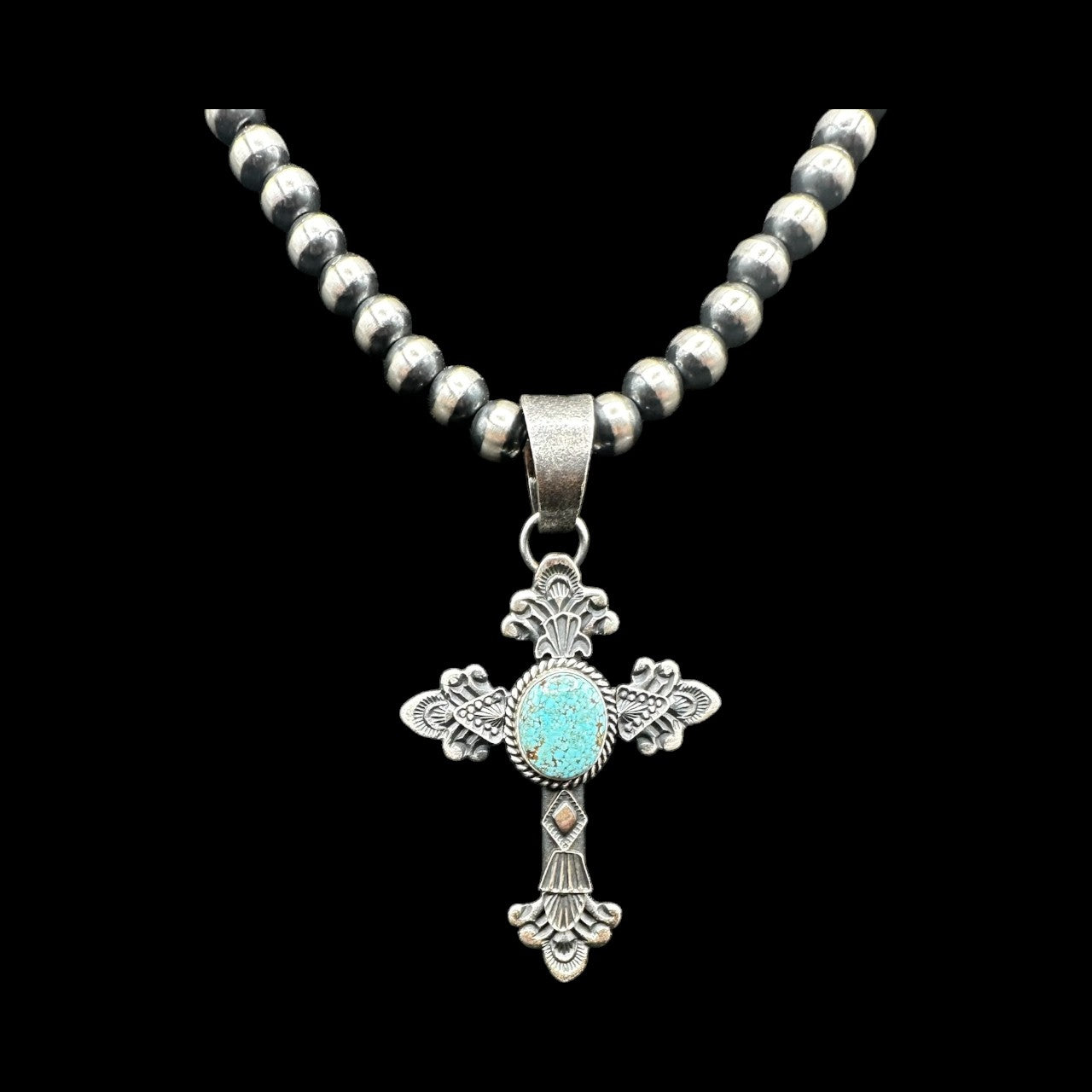 Kevin Billah - Cross Fleury - Turquoise & Sterling Silver Pendant - Handcrafted Native American
