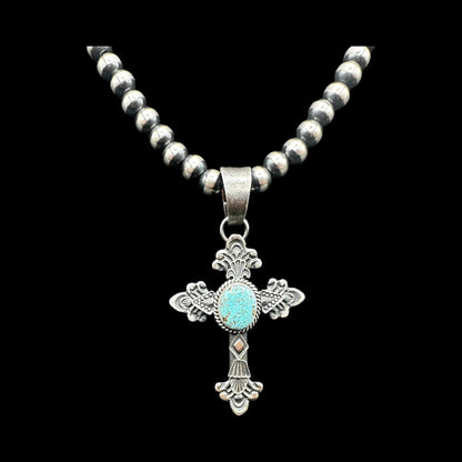 Kevin Billah - Cross Fleury - Turquoise & Sterling Silver Pendant - Handcrafted Native American