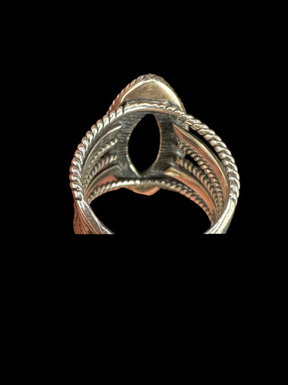 Sterling Silver and Genuine Black Onyx Cabochon Ring - Ready Made