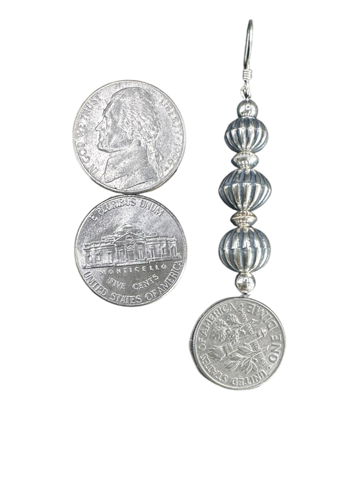 Navajo Three Pumpkin Pearl Hook Earrings - Sterling Silver - Hand Strung Native American