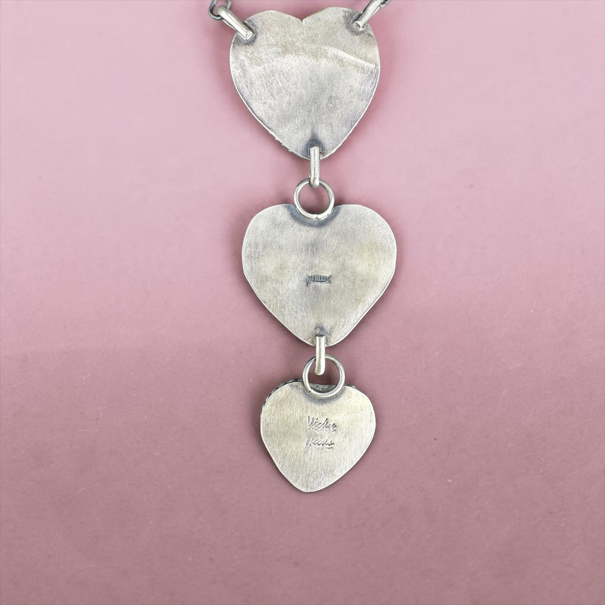 Vicki Hicks - Multi Color Heart Lariat Necklace – Genuine Spiny Oyster and Sterling Silver -  Handmade Native American