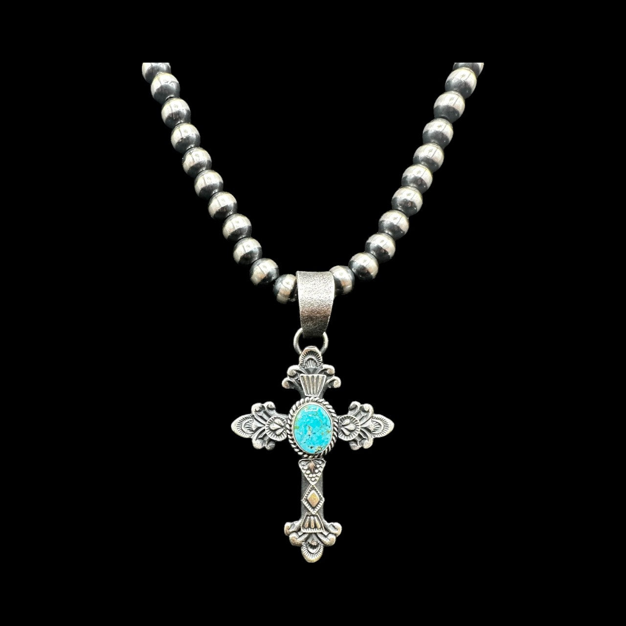 Kevin Billah - Cross Fleury - Turquoise & Sterling Silver Pendant - Handcrafted Native American