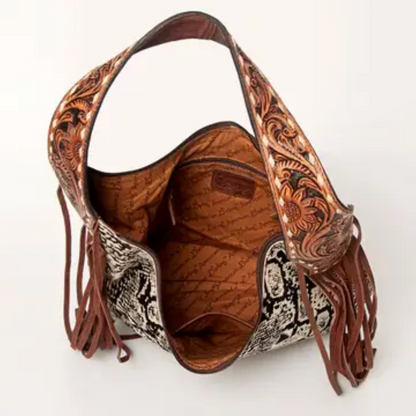 American Darling - Women's Conceal Carry (CCW) Purse - Hobo Hair on Genuine Western Leather with Snake-Print