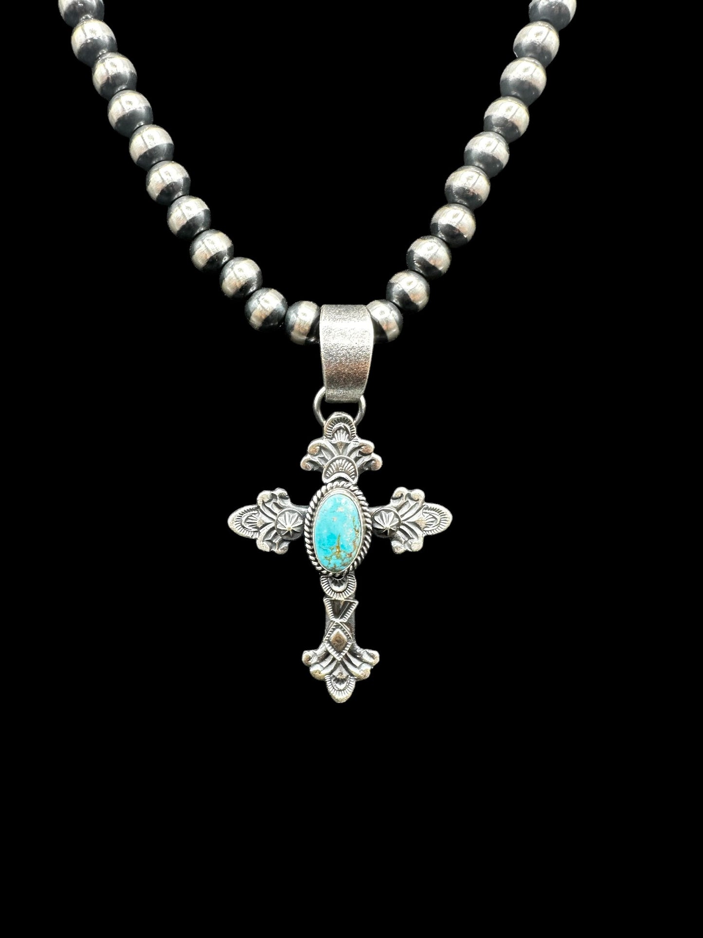 Kevin Billah - Cross Fleury - Turquoise & Sterling Silver Pendant - Handcrafted Native American