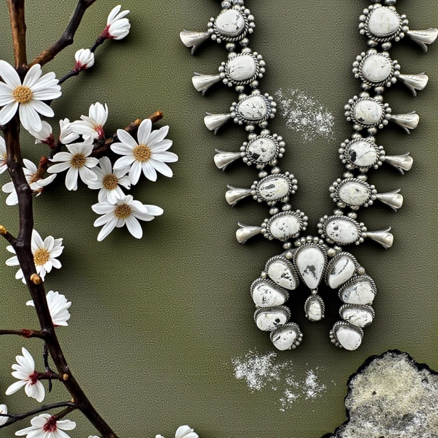 Squash Blossom – White Buffalo and Sterling Silver – Mary Ann Spencer - Handcrafted Native American