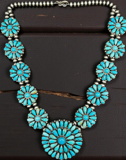 Squash Blossom –  Kingman Turquoise and Sterling Silver – Panzy Johnson - Handcrafted Native American