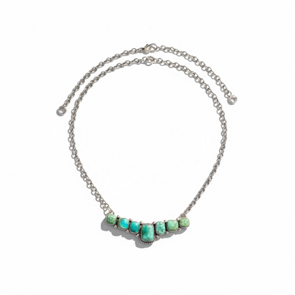 Bar Necklace – Square Sonoran Turquoise and Sterling Silver - 18” Chain Link – Russell Sam