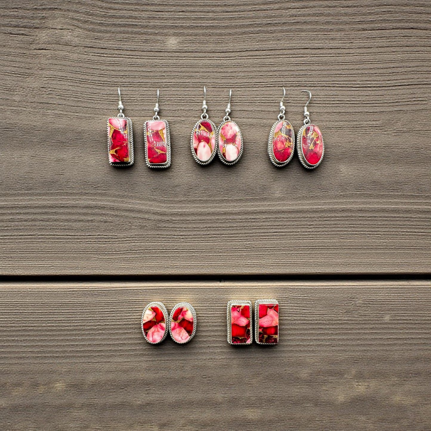 Byron Begay - Dahlia Rose and Sterling Silver Earrings - Handmade Native American