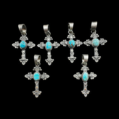 Kevin Billah - Cross Fleury - Turquoise & Sterling Silver Pendant - Handcrafted Native American