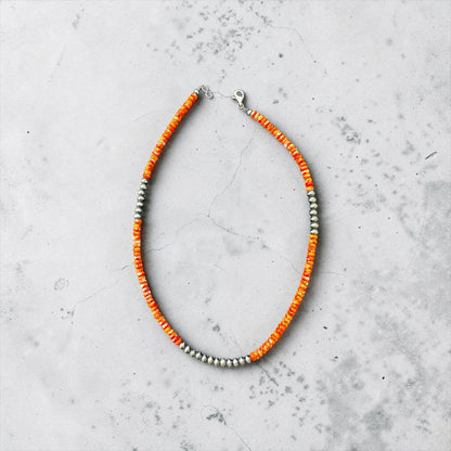 5MM Heishe Necklace - Spiny Oyster Rondelles and Sterling Silver Pearls  - Hand Strung Native American