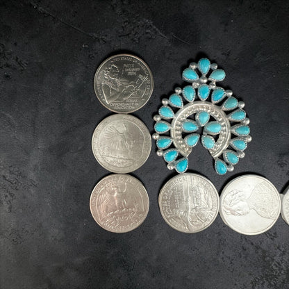 Large Vintage Traditional Zuni Naja Earrings - Sterling Silver and Kingman Turquoise - Handmade Native American - Eugenia Jean Ashley
