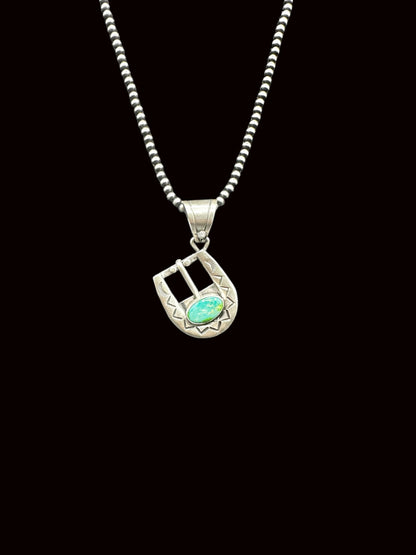 Leroy James – Belt Buckle Pendant – Sterling Silver and Genuine Turquoise-  Authentic Native American Handmade - American Sterling Silver - Made in USA