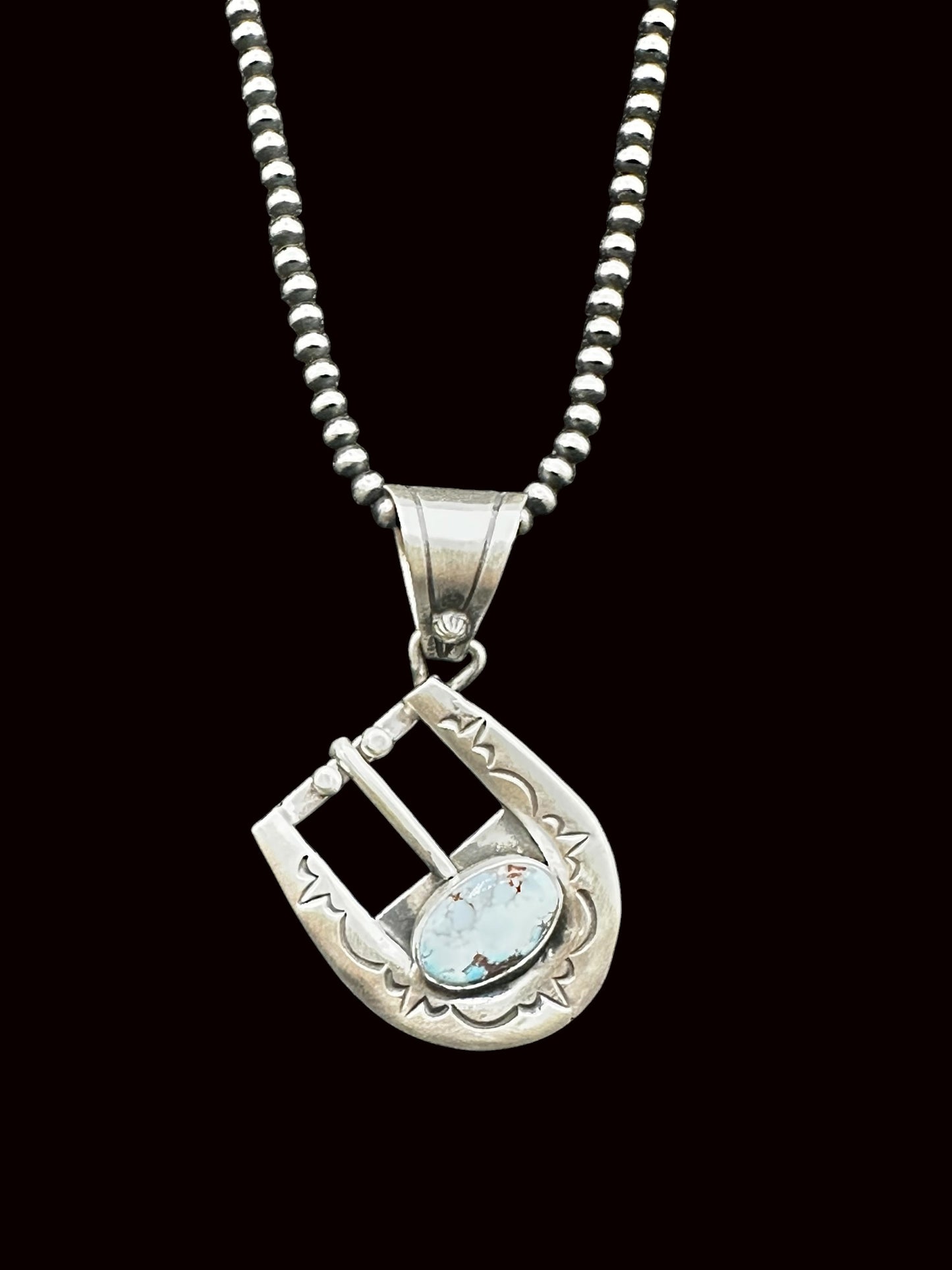 Leroy James – Belt Buckle Pendant – Sterling Silver and Genuine Turquoise-  Authentic Native American Handmade - American Sterling Silver - Made in USA