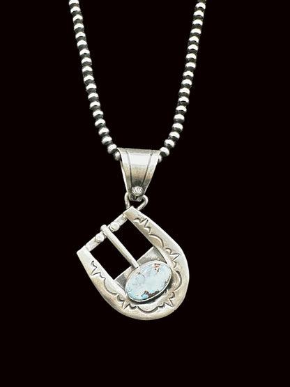 Leroy James – Belt Buckle Pendant – Sterling Silver and Genuine Turquoise-  Authentic Native American Handmade - American Sterling Silver - Made in USA