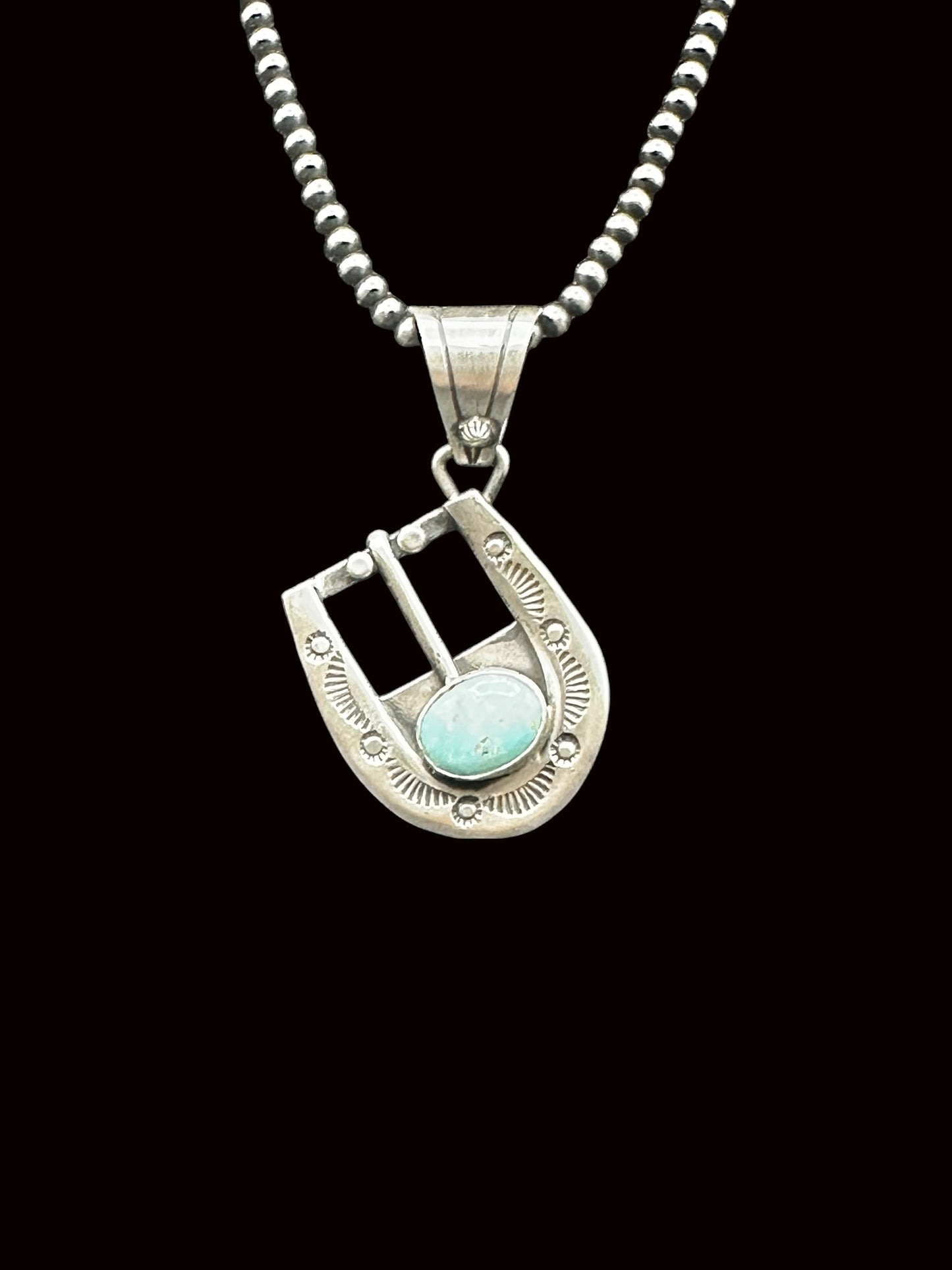 Leroy James – Belt Buckle Pendant – Sterling Silver and Genuine Turquoise-  Authentic Native American Handmade - American Sterling Silver - Made in USA