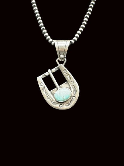 Leroy James – Belt Buckle Pendant – Sterling Silver and Genuine Turquoise-  Authentic Native American Handmade - American Sterling Silver - Made in USA