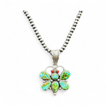Butterfly Pendant - Turquoise and Sterling Silver - Handcrafted Native American