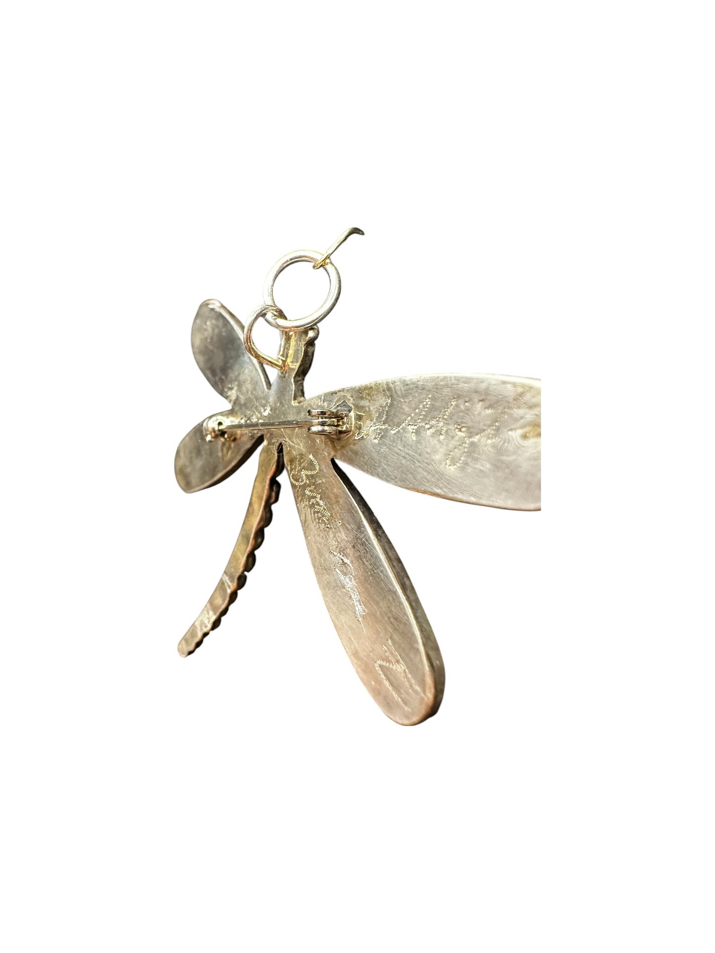 Large Dragonfly Zuni Inlay Pendant - Sterling Silver & Genuine Turquoise, Spiny Oyster, Black Onyx - Handmade Native American