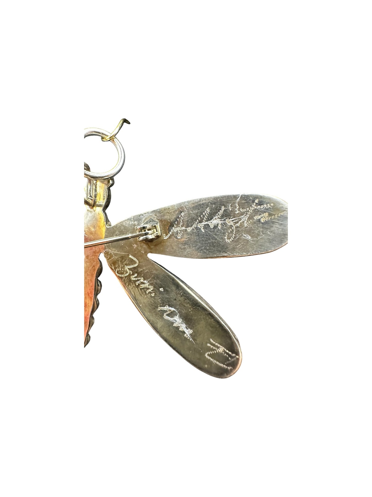 Large Dragonfly Zuni Inlay Pendant - Sterling Silver & Genuine Turquoise, Spiny Oyster, Black Onyx - Handmade Native American
