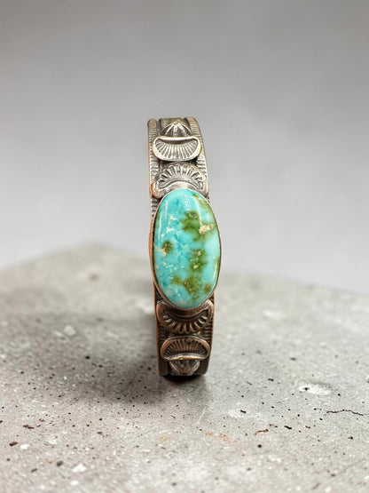 Medium Stacker Cuff Bracelet – Sterling Silver and Sonoran Turquoise -  Handmade Native American - Melvin Francis