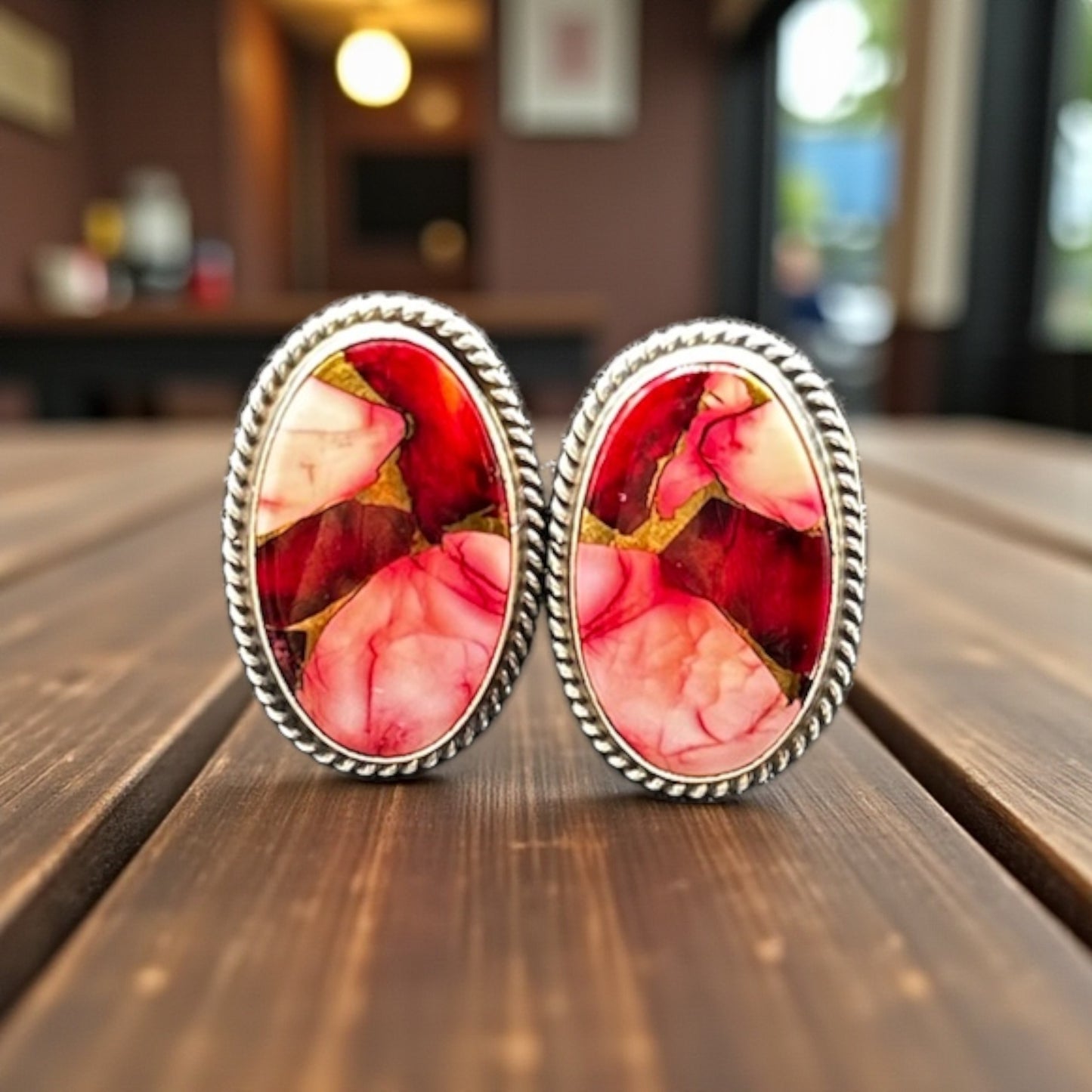 Byron Begay - Dahlia Rose and Sterling Silver Earrings - Handmade Native American