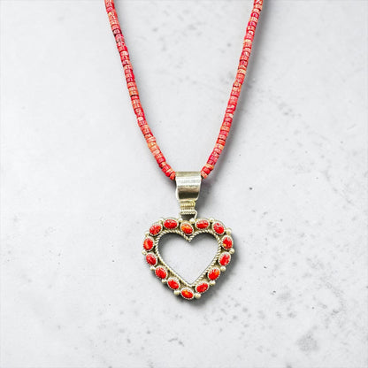 Medium Heart Pendant - Sterling Silver & Genuine Spiny Oyster - Handmade Native American - Tiffany Jones