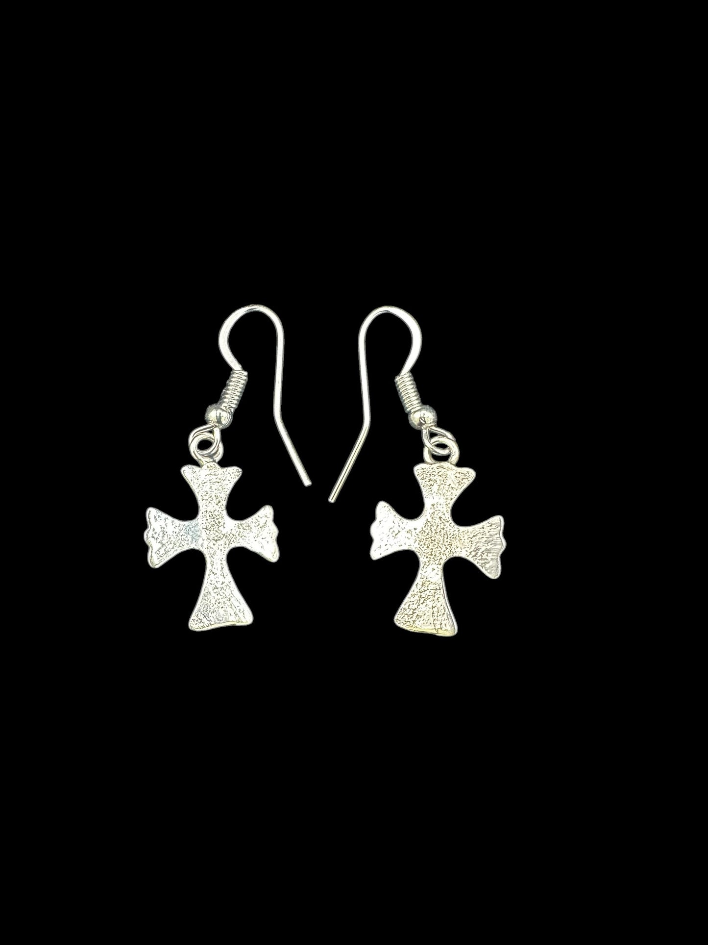 Small Cross Hook Dangle Earrings – Sterling Silver and Genuine Sleeping Beauty Turquoise -  Authentic Native American Handmade - American Sterling Silver - Made in USA