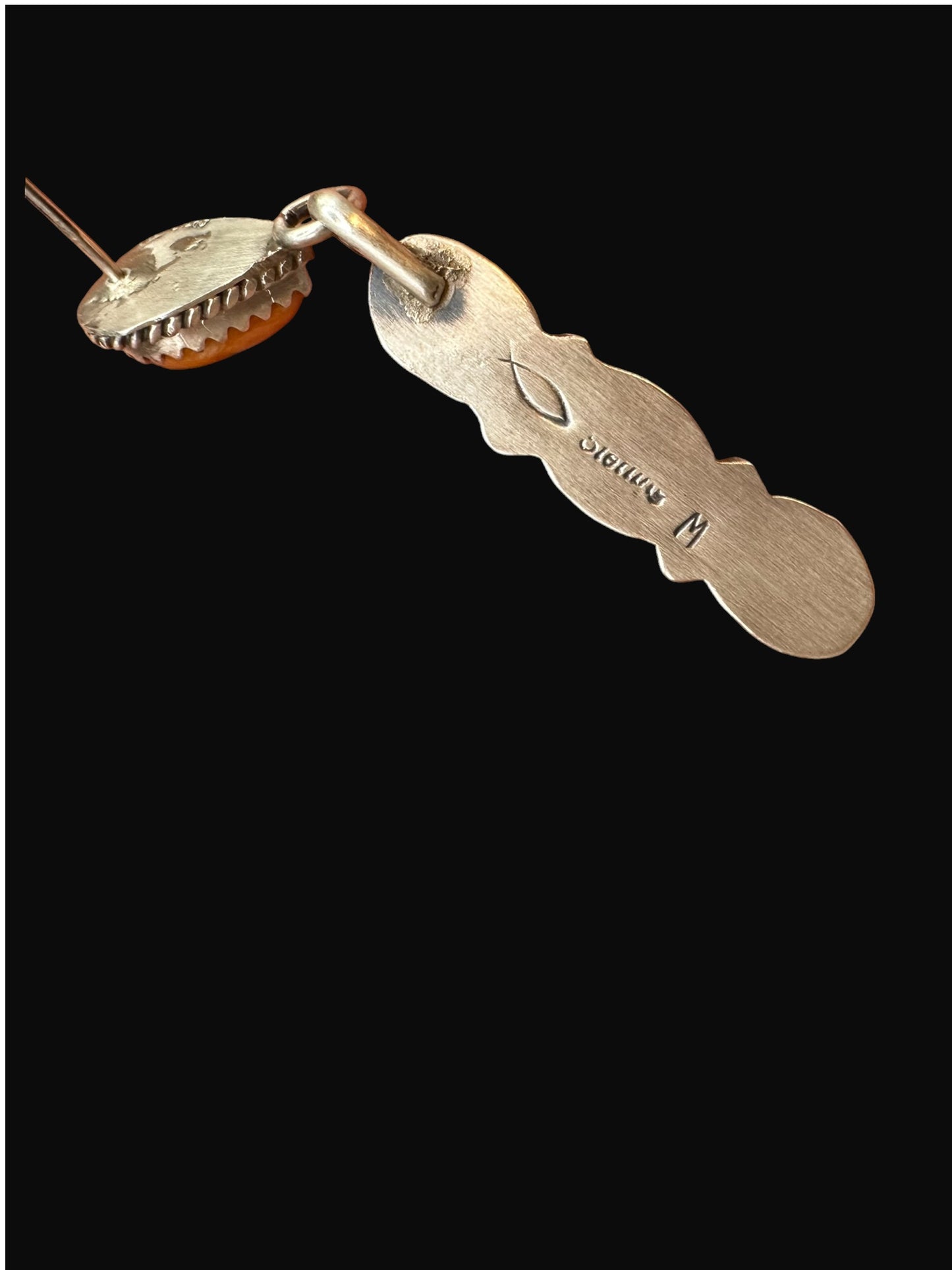 Teardrop Drop Earrings - Sterling Silver & Orange Spiny Oyster - Handmade Native American