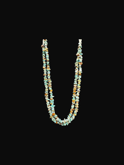 Double Strand Heishi Necklace with Genuine Sonoran Turquoise Nuggets  - Handmade Native American | Pueblo Craft | New Mexico, USA