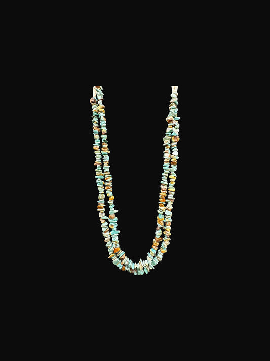 Double Strand Heishi Necklace with Genuine Sonoran Turquoise Nuggets  - Handmade Native American | Pueblo Craft | New Mexico, USA